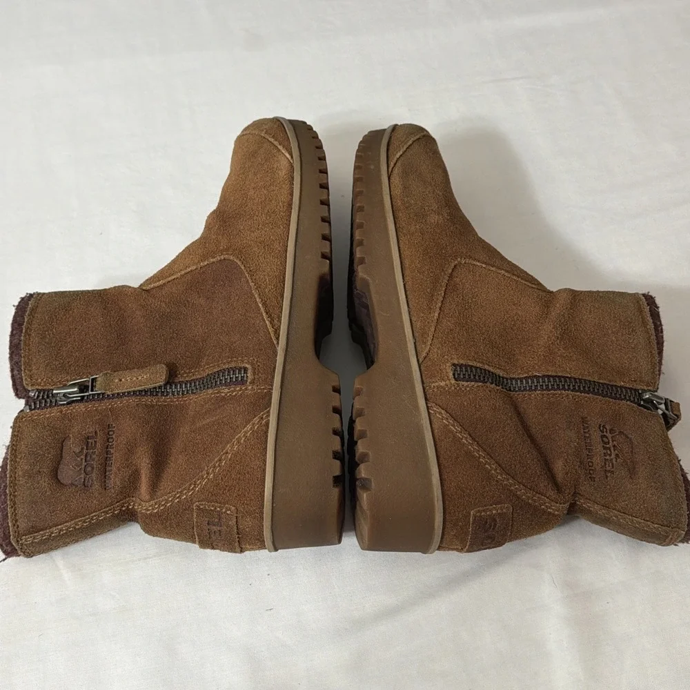Sorel Meadow Women's 11 M Ankle Boots Brown Waterproof Suede NL2189-286 Side Zip